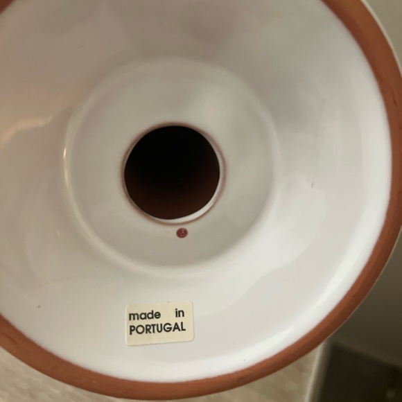 Terracotta Candlesticks Made In Portugal White Floral Set Of Two - Picture 3 of 5